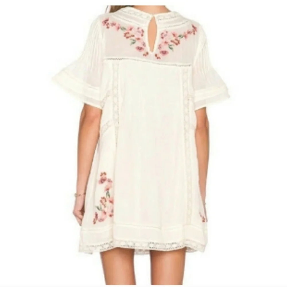 Free People Embroidered Victorian Dress Cream/ Off-white mini dress Cottagecore - Picture 4 of 14